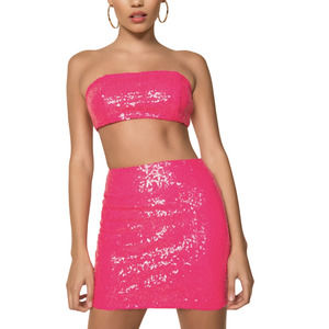 Superdown Barbie Pink Strapless Sequin Mini Set S- Bottom/M- Top Bodycon NEW